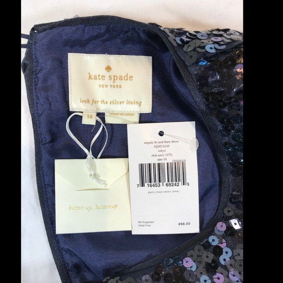 kate spade navy sequin fit and flare dress size 14 nwt - Picture 7 of 8